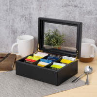 Boîte à thé en bois de luxe avec fenêtre transparente, boîte de rangement pour thé en bois avec 6 compartiments pour sachets de thé