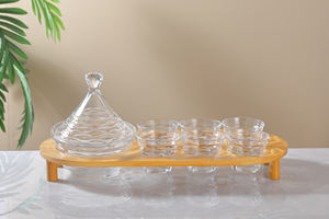 <span class=keywords><strong>Tajine</strong></span> de pot de bonbons en verre cristal à cône circulaire classique avec couvercle et 6 tasses Cawa et support en bambou - Product Image 3