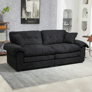 Canapé convertible moderne en chenille de 84 pouces, siège profond, 2 coussins décoratifs, mousse à mémoire de forme, pour salon, appartement, bureau, salle de séjour - Noir - Product Image 1