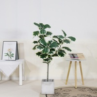 Tanaman Pot Artflora Artificial Fiddle Leaf Fig PVC untuk Rumah, Model Berdiri, Daun Berpinggir Putih, Grosir untuk Paskah