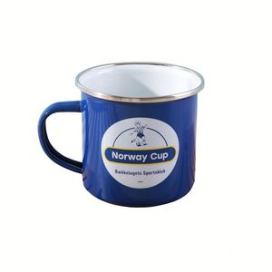แก้วกาแฟเคลือบลายแคมป์ไฟร์  รักษ์โลก ทนทาน พิมพ์ลายซิลค์สกรีน ขนาด 3 ออนซ์ สีขาว ขอบสีดำน้ำเงิน ของขวัญส่งเสริมการขาย - Product Image 6