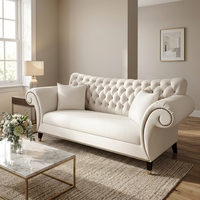 Ensemble de canapés Chesterfield 2+3 places, style gothique vintage élégant, couleur crème chaud, style américain, tissu capitonné, pour salon