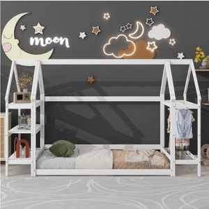 Cama Doble Infantil <span class=keywords><strong>de</strong></span> <span class=keywords><strong>Madera</strong></span> con Diseño <span class=keywords><strong>de</strong></span> Cabaña, Cama <span class=keywords><strong>de</strong></span> Piso a Techo, Estante Móvil y Armario en Color Blanco - Product Image 4