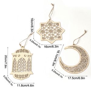 Venta al por Mayor de Lámparas Decorativas de Madera de Álamo con Diseño Creativo de Luna y Estrella Hexagonal, Estilo Árabe de Oriente Medio, 3 Piezas, Decoración para el Hogar - Product Image 4