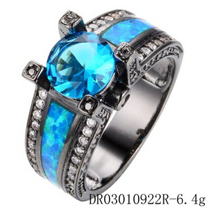 925 Sterling Silver Blue Opal Uomini Dei Monili Black Rhodium Placcato Piazza Cut <span class=keywords><strong>Topazio</strong></span> Azzurro <span class=keywords><strong>Anello</strong></span> - Product Image 4