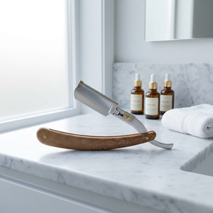 Rasoir droit IKZARSA avec manche en bois et lame en acier inoxydable, lame unique pour le rasage du visage et du corps, usage professionnel - Product Image 1