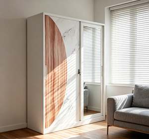 <span class=keywords><strong>Armoire</strong></span> coulissante en acier imprimée à prix abordable, avec miroir intégral, placard métallique anti-rouille pour vêtements, meuble de rangement pour chambre à coucher, idéal pour petit appartement - Product Image 4
