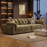 Ensemble de canapés modulaires italiens modernes et minimalistes, luxe, vert mousse, chenille, capitonnage biscuit, sectionnel mobile