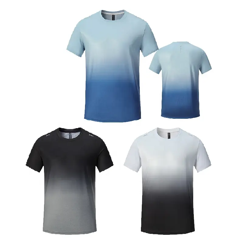 Kaus olahraga warna gradien kustom kaus cetak polos pria Polyester tenun kemeja cetak untuk pria kaus uniseks