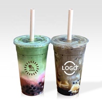 Gobelet en plastique transparent pour café glacé, jus, milkshake, smoothie, 16 oz, avec couvercle