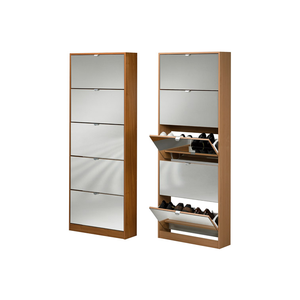 Estante de madera de nogal <span class=keywords><strong>con</strong></span> tapa para zapatos, organizador de 3 puertas, caja de almacenamiento <span class=keywords><strong>con</strong></span> <span class=keywords><strong>espejo</strong></span>, nuevo y moderno para el hogar - Product Image 1