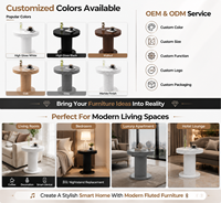 Table d'appoint cannelée intelligente avec haut-parleur Bluetooth à commande tactile, chargement sans fil, table d'appoint moderne de luxe pour salon et chambre