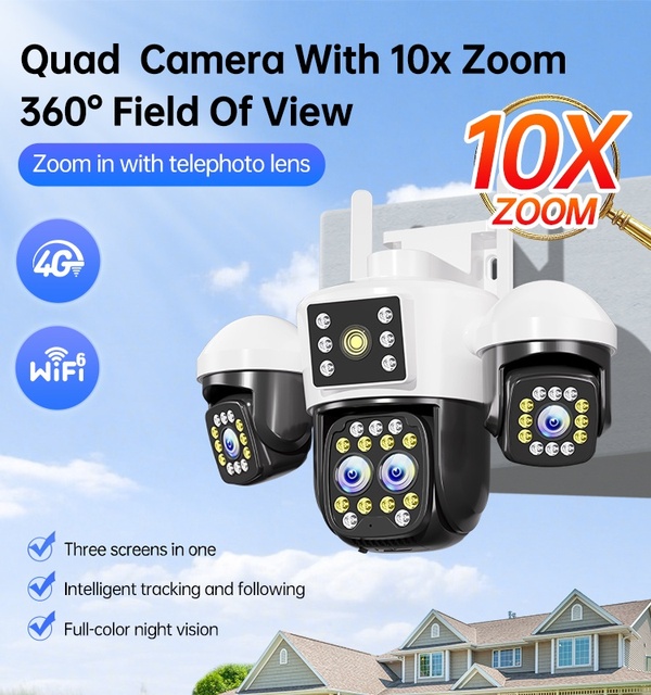 Cameras De Seguridad 12MP 4 Lens Dome Smart 4K Full Color Night Vision Wifi Security Camera hd 360 Degree PTZ Camera