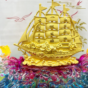 Barco de Vela Dorado de Lujo, Coleccionable, en Caja de Cristal, Figura Decorativa para el Hogar y la Oficina - Product Image 6