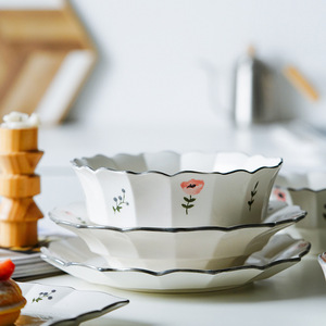 Vajilla Pintada a Mano, Juego de Platos para Sopa, Juego de Platos Hondos, Juego de Platos Redondos, Regalos Minimalistas, Cerámica Nórdica Fresca - Product Image 1