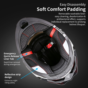 Casco de Motocicleta Abatible con Certificación DOT, Auriculares, Luz de Advertencia LED, Visera Doble con Gafas de Sol Internas, Carcasa Exterior de ABS - Product Image 3