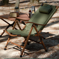 Chaise de camping inclinable Kermit en bois massif Mingchan avec accoudoirs, siège pliant portable pour pique-nique, plage et voyages