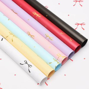 Papel de embalaje de flores de plástico translúcido impermeable con lazo de flores, papel mate para flores, papel de regalo hecho a mano, floristería - Product Image 1