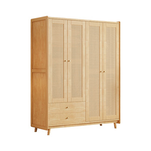 Armario de Madera Maciza con Tres Puertas y Mimbre Tejido, de Gran Capacidad, para Dormitorio - Product Image 3
