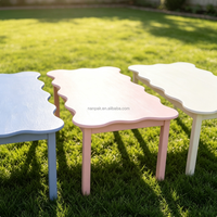Table de réception commerciale en bois en forme de S pour enfants, 2 pièces, table demi-lune incurvée combinée pour événements et locations