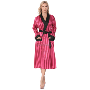 Ladies Long Luxury Robes Solid Wholesale Kimono Satin Silk Robe with Piping <strong>Women</strong> Bathrobe Elegant Casual <strong>Sleep</strong> Wear <strong>Lounge</strong> - Product Image 4
