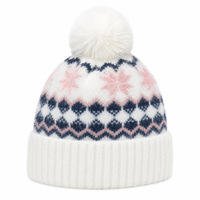 Herbst/Winter Damen Kunstfell Jacquard Strickmütze Modische Nerz-Effekt Warme Mütze Fleece-Gefüttert Verdickt Schneeflocken-Design für Erwachsene