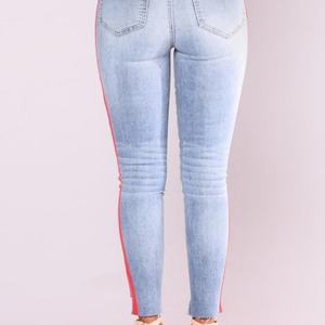 Custom High Street Jeans Women High Waist Skinny Pencil <b>Denim</b> Pants Double Striped Ripped Hole Elastic Stretch Jeans Women - Product Image 5