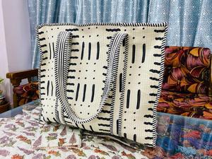 Ziana Handmade Quilted Cotton Tote <b>Bag</b> Women Eco Friendly <b>Drawstring</b> Closure Shoulder Strap Boho Printed <b>Large</b> Shopping <b>Bag</b> - Product Image 5