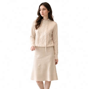 เดรสไหมพรมทรงเข้ารูปเอวสูงความยาวปานกลาง หลายสี ดำ แอพริคอต แดง น้ำเงิน ระบายอากาศได้ดี แขนยาว คอตั้ง สีพื้น - Product Image 1