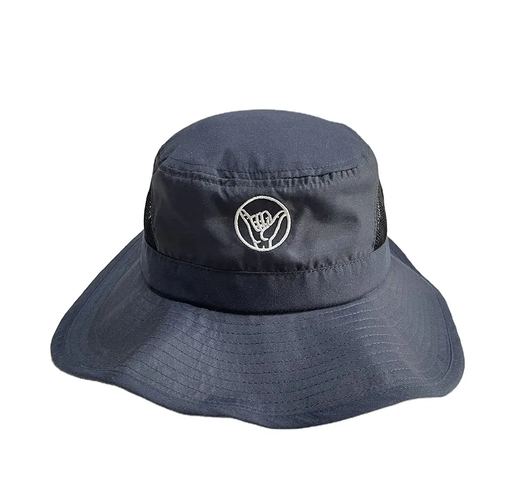 Chapéu estilo bucket hat, chapéu unissex de aba larga ajustável azul marinho