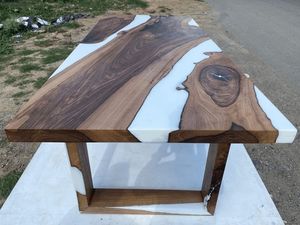 Hot Bán Hàng Sang Trọng Tùy Chỉnh Thiết Kế Hiện Đại Handmade Trắng Thiết Kế Bàn Ăn Đặt Sống Cạnh Epoxy Nhựa Sông - Product Image 3