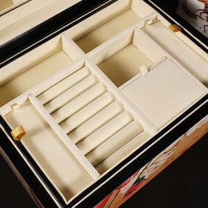 Boîte cadeau rectangulaire en bois de style chinois classique DS, imprimée en couleur, boîte à bijoux brillante, rangement pour bagues et pendentifs, recyclable - Product Image 3