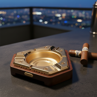 Cendrier à cigares triangulaire JIFENG JF-3038 de luxe avec gravure personnalisée du logo, en métal et bois massif, avec fentes pour cigares et cigarettes