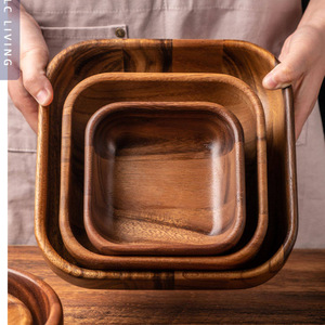 LCLIVING Acacia Wood Square Bowls Set 19-19.9cm Durable Eco Friendly <b>Microwave</b> Safe Home Use - Product Image 1