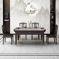 Nouvelle table à manger en bois massif brillant de style chinois avec chaises, combinable, rétractable, pliable, réglable, avec pieds en cuivre, moderne
