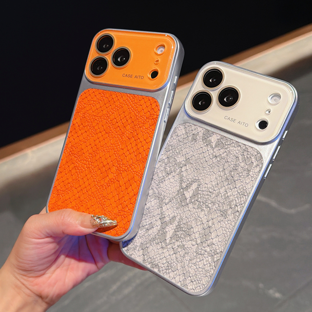 Luxury Crocodile Grain Leather Phone Case for iPhone 13 14 15 16 17 Pro Max Large Window Lens protection Shockproof Cover