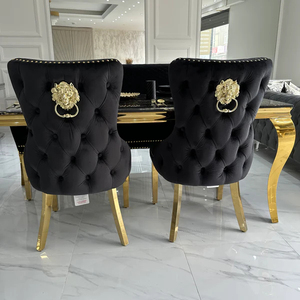 모던 버튼 터프티드 다이닝 체어 라이온 노커 스테인리스 스틸 다리 의자 주방 가정 거실 가구용 - Product Image 1