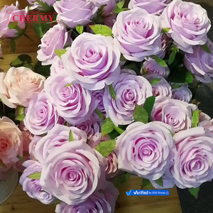 TH257 Wholesale 10-Head Burgundy &amp; Red Artificial <strong>Rose</strong> Bouquet High Quality <strong>Fake</strong> <strong>Roses</strong> for Wedding Decor - Product Image 6