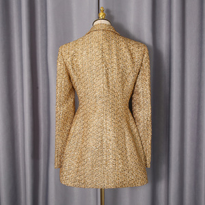 <span class=keywords><strong>Blazer</strong></span> Cruzado de Tweed Dorado para <span class=keywords><strong>Mujer</strong></span> - Elegante Chaqueta de Traje Formal de Longitud Media con Botones de Perla Sehe Fashion - Product Image 5