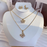 Exquis brillant zircone papillon ensembles de bijoux plaqué or boucles d'oreilles collier anneau CZ femmes ensemble de bijoux de mode
