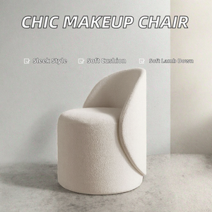 Taburete de tocador moderno de lujo para dormitorio, silla de maquillaje giratoria con respaldo ligero, silla de maquillaje para el hogar, estilo celebridad de internet, para sala de estar, con patas de madera de cordero - Product Image 2