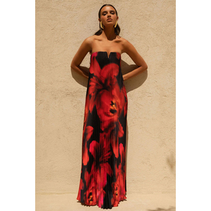 Nuovo Abito Lungo da Donna con <span class=keywords><strong>Bustier</strong></span>, Plissettature Pesanti, Vestibilità Ampia, Stampa Floreale, per Serate ed Eventi Vacanzieri - Product Image 4