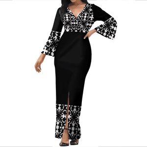 New Style Pacific Island Maxi Ladies <strong>Dress</strong> V-Neck Sexy Flare Sleeve Slim Fit Bodycon <strong>Dress</strong> <strong>Plus</strong> <strong>Size</strong> <strong>Dresses</strong> Women Lady Elegant - Product Image 2