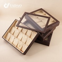 Plateau à bijoux en cuir marron de luxe YADAO avec couvercle en acrylique pour l'affichage et le rangement des bagues, colliers, bracelets, boucles d'oreilles et joncs