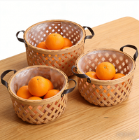 Panier de rangement en copeaux de bois pour la décoration de la maison, avec doublure imperméable, poignée en cuir, design moderne écologique, utilisation polyvalente