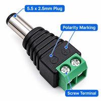 Prise d'alimentation mâle DC 5,5x2,5 mm avec bornes à vis pour adaptateur d'alimentation de bande LED CCTV