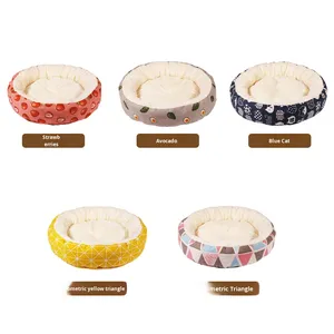 Cama Redonda para Gatos y Gatitos, Cálida, de Algodón y Lino, con Estampado, Fácil de Cuidar, para Invierno, Venta al Por Mayor, Envío Directo de Fábrica - Product Image 4