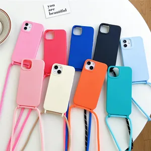 适用于iphone 14 12 11纯色硅手机壳挂绳，适用于iphone 14 pro max手机壳韩国可爱斜挎包