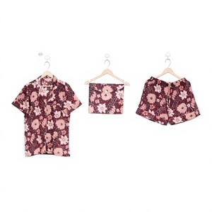 Women Floral Pajama Set Short Sleeve Mandarin Collar Elastic Waist 100% Cotton Summer Casual Sleepwear Woven Fabric - Product Image 1