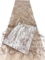 Dentelle à Plumes Broderie Perles et Paillettes Sans Élastique 100% Polyester pour Robes de Soirée Tenues de Fête Traditionnelles - Élégant